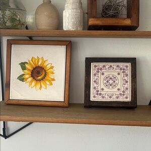 Sunflower and Patterned Tile Coasters/Pot Holders/Wall Decor